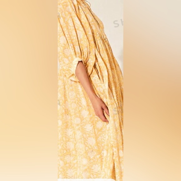 New Boho Aqua  & White Loose Viscose Floral Smock Dress small. The first picture - Picture 7 of 16